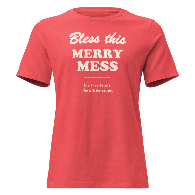 Bless This Merry Mess Christmas tee in Heather Red - Mama Said So Tees