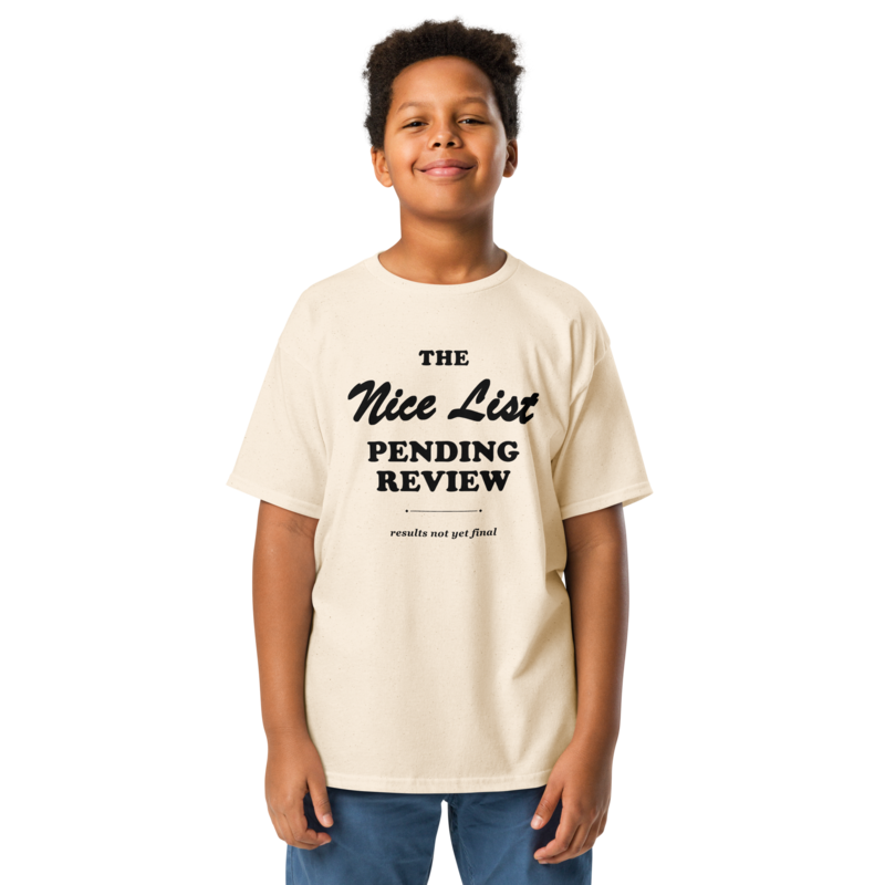 Nice List, Pending Review Christmas tee in Natural - Mama Said So Tees