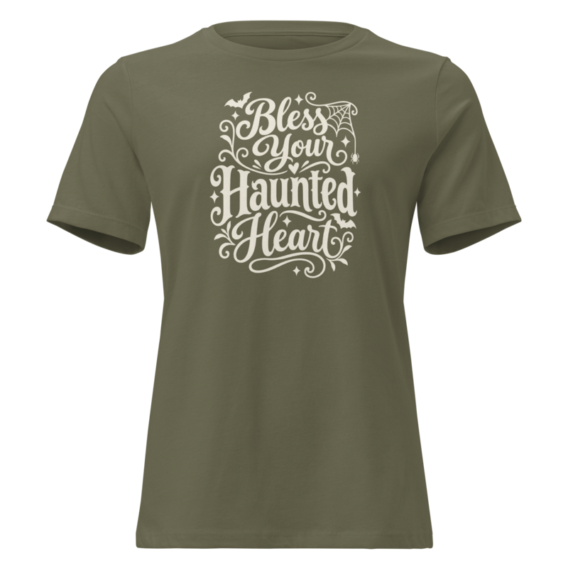 Bless Your Haunted Heart Halloween tee in Military Green - Mama Said So Tees