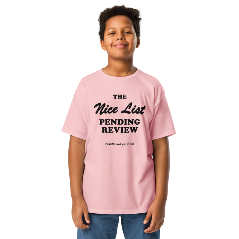 Nice List, Pending Review Christmas tee in Light Pink - Mama Said So Tees