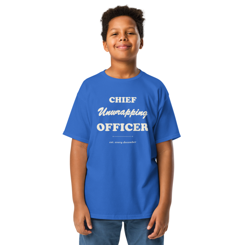 Chief Unwrapping Officer Christmas tee in Royal - Mama Said So Tees