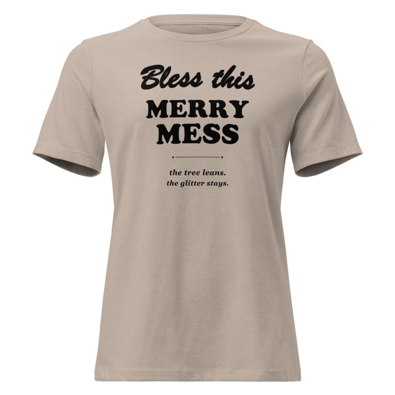 Bless This Merry Mess Christmas tee in Heather Stone - Mama Said So Tees