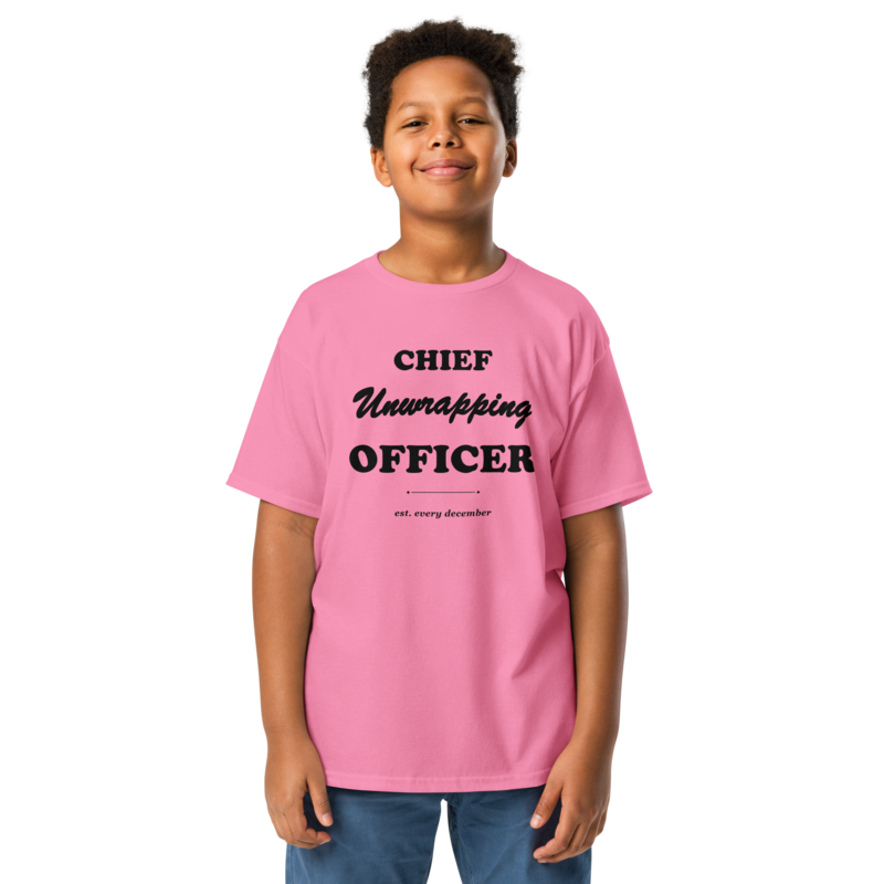 Chief Unwrapping Officer Christmas tee in Azalea - Mama Said So Tees