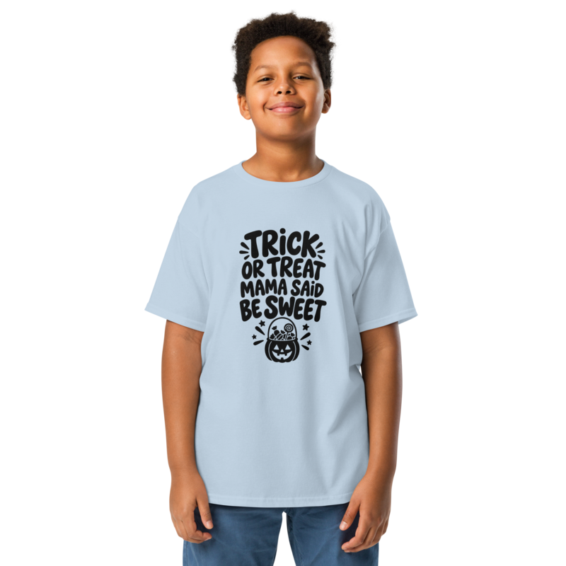 Trick or Treat, Mama Said Be Sweet Halloween tee in Light Blue - Mama Said So Tees