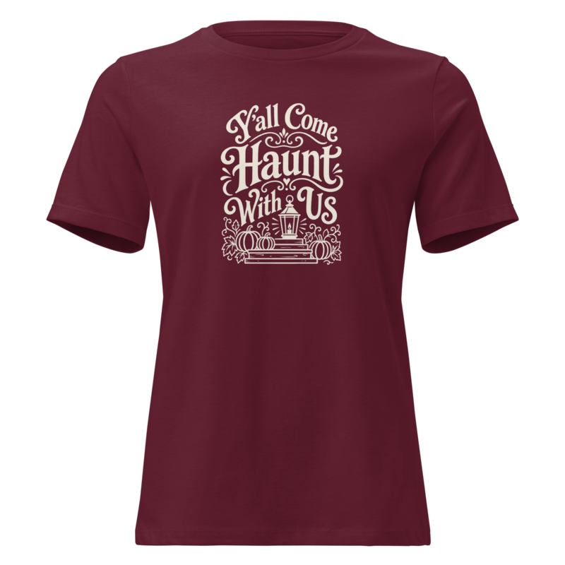 Y'all Come Haunt With Us Halloween tee in Maroon - Mama Said So Tees