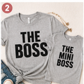 The Boss and The Mini Boss matching mom and kid gray t-shirt set