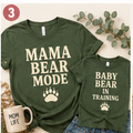 Mama Bear Mode and Baby Bear in Training matching mom and kid green t-shirt set