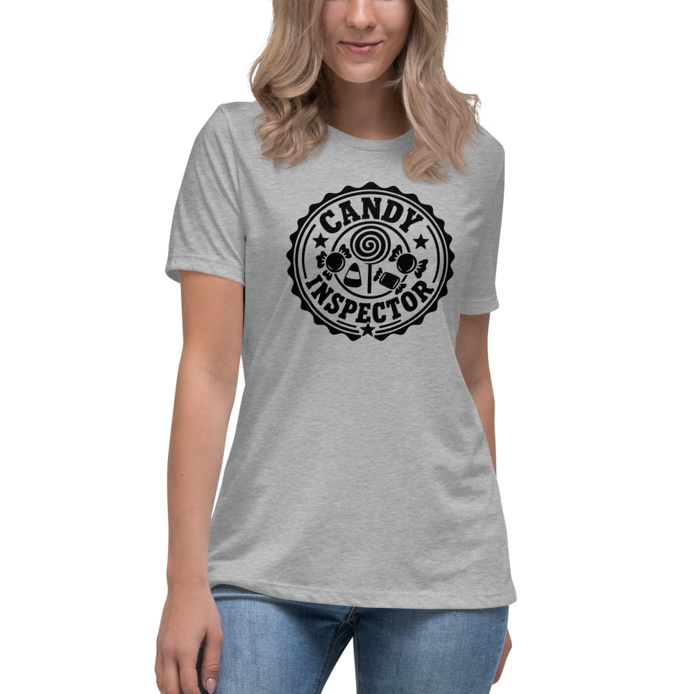 Candy Inspector Halloween tee worn by a model, Athletic Heather - Mama Said So Tees