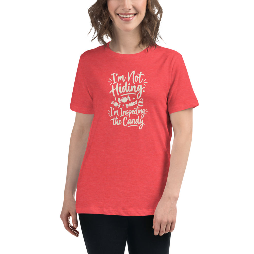 I'm Not Hiding, I'm Inspecting the Candy - Women's Halloween Tee - Heather Red colourway