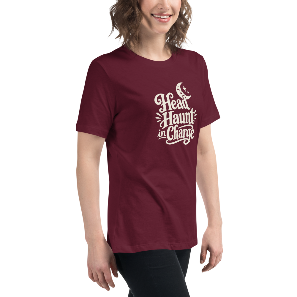 Head Haunt in Charge - Women's Halloween Tee - Maroon colourway