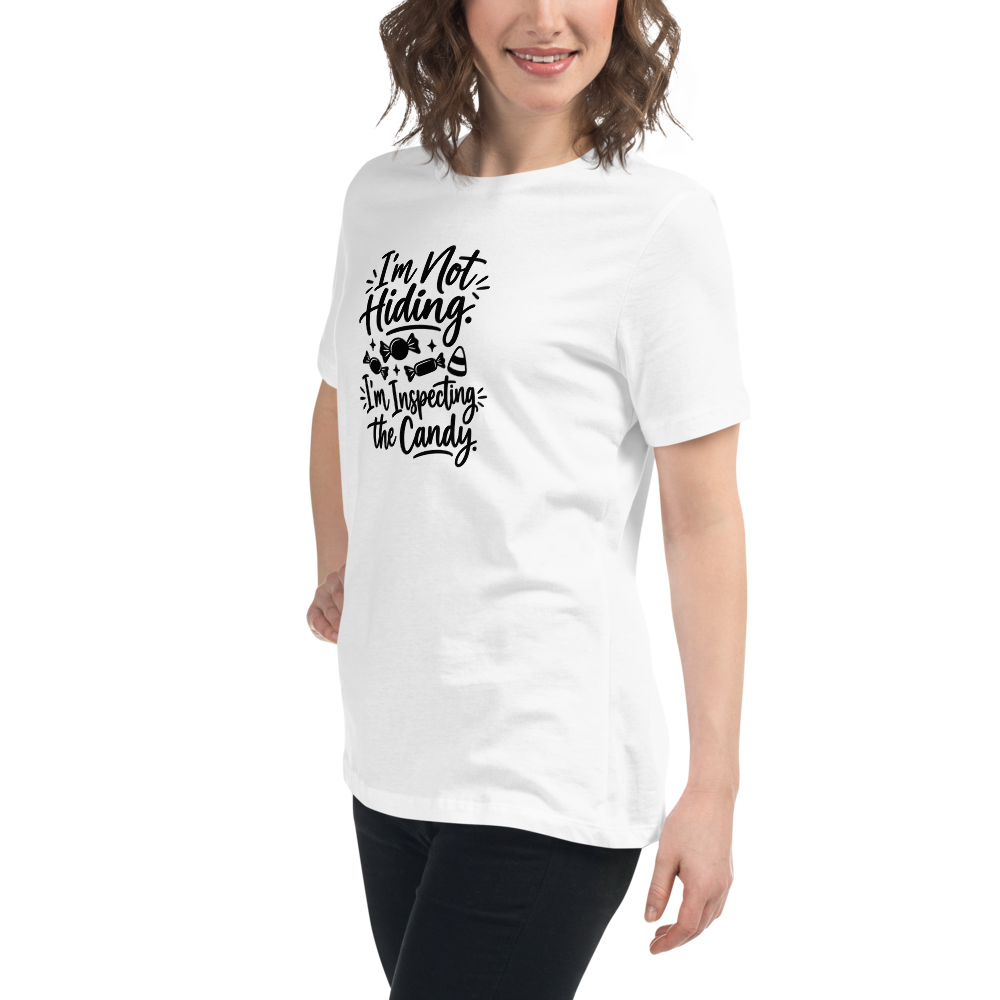 I'm Not Hiding, I'm Inspecting the Candy - Women's Halloween Tee - on model